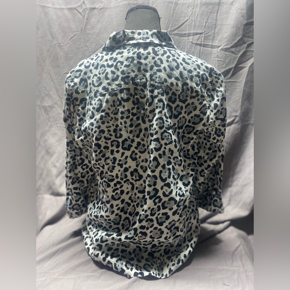 Jones New York Black White Animal Print Thick Linen Blend Button Down M - Picture 4 of 11